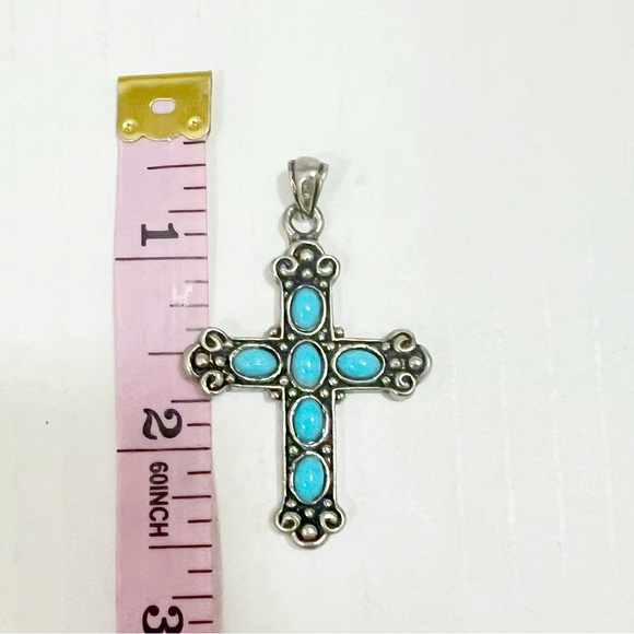 Silver signed 925 turquoise Native American Cross Pendant - Picture 3 of 4
